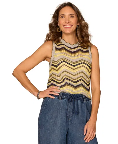 Democracy Petite Round Neck Tank Sweater In Multi
