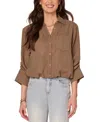 Democracy Petite Ruched-sleeve Bubble-hem Shirt In Brown