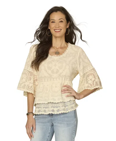Democracy Petite Scoop Neck Bell Sleeve Top In Neutral