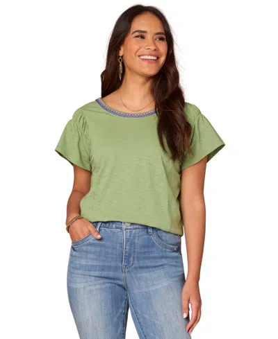 Democracy Petite Scoop-neck Cropped T-shirt In Grte Green