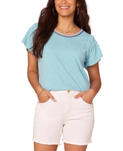 Democracy Petite Scoop-neck Cropped T-shirt In Island Sky