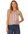 Democracy Petite Scoop-neck Knot-hem Cap-sleeve Top In Multi