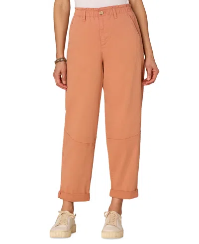 Democracy Petite Sky-rise Cuffed Paperbag Jeans In Brown