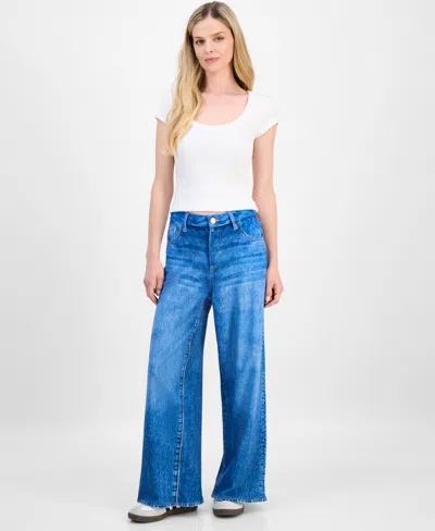 Democracy Petite Sky-rise French Terry Wide-leg Jeans In Blue