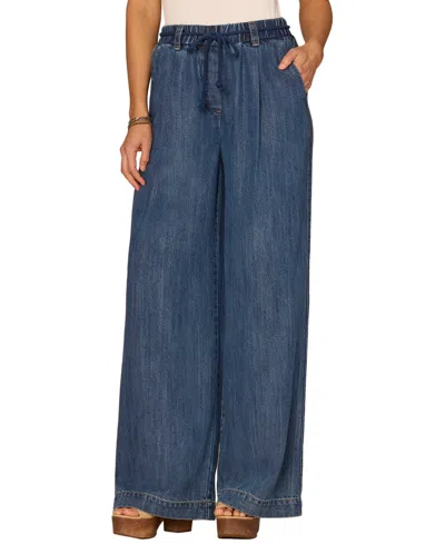 Democracy Petite Sky Rise Pleated Wide-leg Pants In Blue