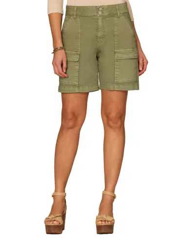 Democracy Petite Sky-rise Flap Patch Pockets Cargo Shorts In Green