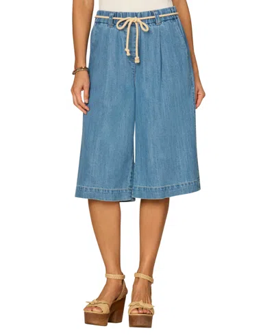 Democracy Petite Skyrise Relaxed Fit Rope Tie-belt Denim Shorts In Blue