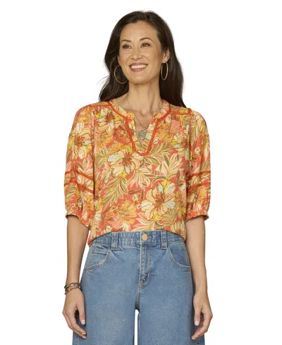 Democracy Petite Smock Mandarin Collar Neck Top