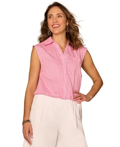 Democracy Petite Smocked Collar Woven Top In Pink