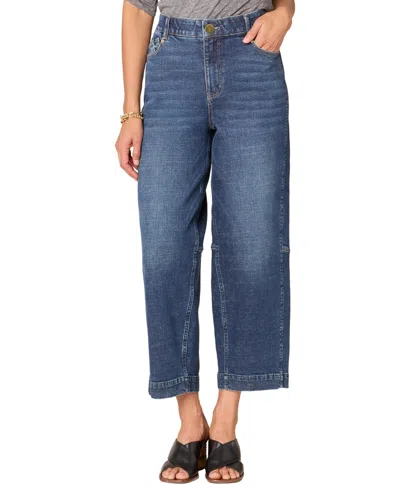 Democracy Petite Solution Skyrise Barrel Leg Jeans In Blue