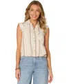 Democracy Petite Stripe Bubble-hem Button-front Top