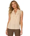 Democracy Petite Striped Ruffled Blouse In Neutral