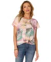 Democracy Petite Twist-front Dolman-sleeve Knit Top In Multi