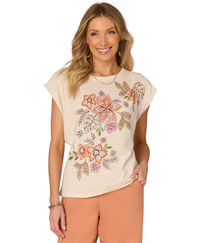 Democracy Petite Twisted-sleeve Asymmetric Graphic Tee