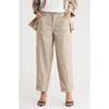 Democracy Pinstripe High Waist Cuffed Barrel Leg Pants In Brown
