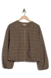 Democracy Plaid Zip Front Bomber Jacket In Brown