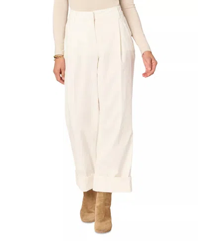 Democracy Pleated Cuffed Wide-leg Pants In Off White