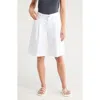 Democracy Pleated Front Denim Bermuda Shorts In White