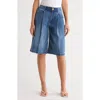 Democracy Pleated Long Denim Shorts In Blue