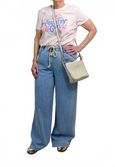 Democracy Pleated Rope Belt Wide Leg Jeans In Denim In Blue
