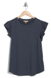 Democracy Pleated Sleeve Mixed Media T-shirt In Blue