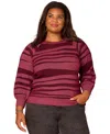 Democracy Plus Size 3/4-blouson Raglan Sleeve Stripe Sweater In Red