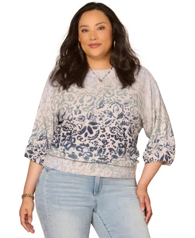 Democracy Plus Size 3/4-length Dolman Blouson Sleeve Pull-on Sweater In Multi