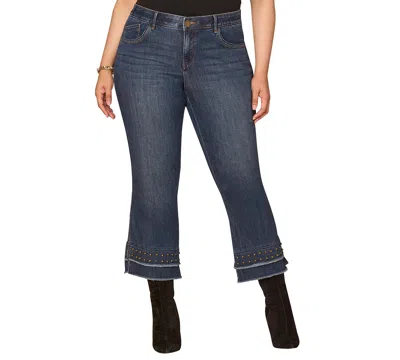 Democracy Plus Size Ab Solution Double Layer Fray Hem Studs Jeans In Blue