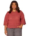 Democracy Plus Size Bell-sleeve Round Neck Sweater In Pink