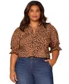 Democracy Plus Size Below Elbow Lantern Sleeve Shirt In Brown