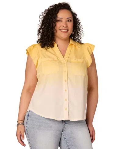 Democracy Plus Size Collared Neck Shirt In Yellow