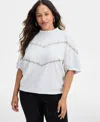 Democracy Plus Size Elbow-sleeve Mock-neck Top In Silver
