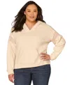 Democracy Plus Size Half Placket Mixed Media Pull-on Top In Neutral