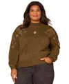 Democracy Plus Size Long Blouson Sleeve Mock Neck Sweater In Brown