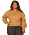 Democracy Plus Size Long Blouson Sleeve Sweater In Orange
