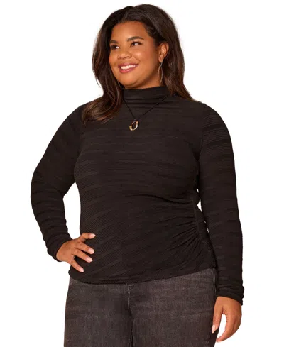 Democracy Plus Size Long-sleeve Asymmetrical Side Ruching Top In Black