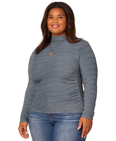 Democracy Plus Size Long-sleeve Asymmetrical Side Ruching Top In Gray