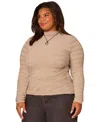 Democracy Plus Size Long-sleeve Asymmetrical Side Ruching Top In Brown