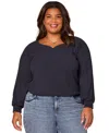 Democracy Plus Size Long Sleeve Cased Hem Knit Top In Blue