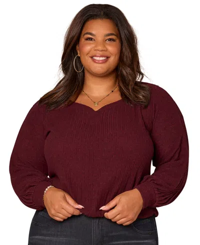 Democracy Plus Size Long Sleeve Cased Hem Knit Top In Red