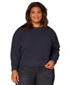 Democracy Plus Size Long Sleeve Crewneck Mixed Media Top In Blue