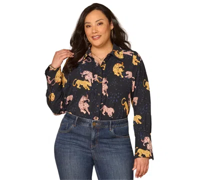 Democracy Plus Size Long-sleeve French Cuff Shirt In Multi
