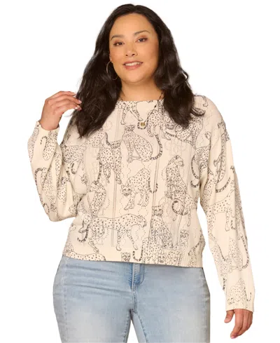Democracy Plus Size Long-straight Sleeve Sweater In Neutral