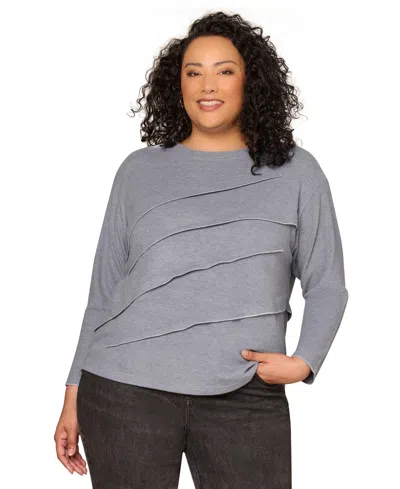 Democracy Plus Size Pleat Detail Crew Neck Sweater In Gray