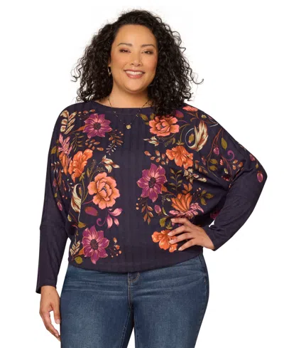 Democracy Plus Size Print Placement Detail Long-sleeve Sweater In Multi