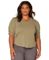 Democracy Plus Size Puff-sleeve V-neck Top In Green