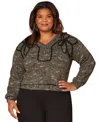 Democracy Plus Size Raglan Long Sleeve V-neck Sweater In Brown