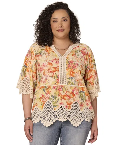 Democracy Plus Size Scallop Edge Peplum Top In Multi