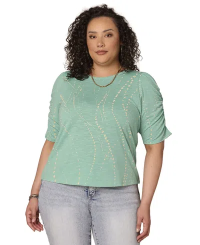 Democracy Plus Size Scoop Neck Printed Top In Green