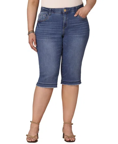 Democracy Plus Size Skinny Bermuda Mid-rise Jeans In Blue